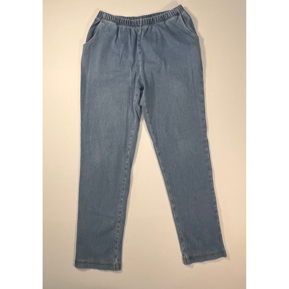 LL Bean Perfect Fit Pants Women's Medium Blue Tapered Elastic Waist
